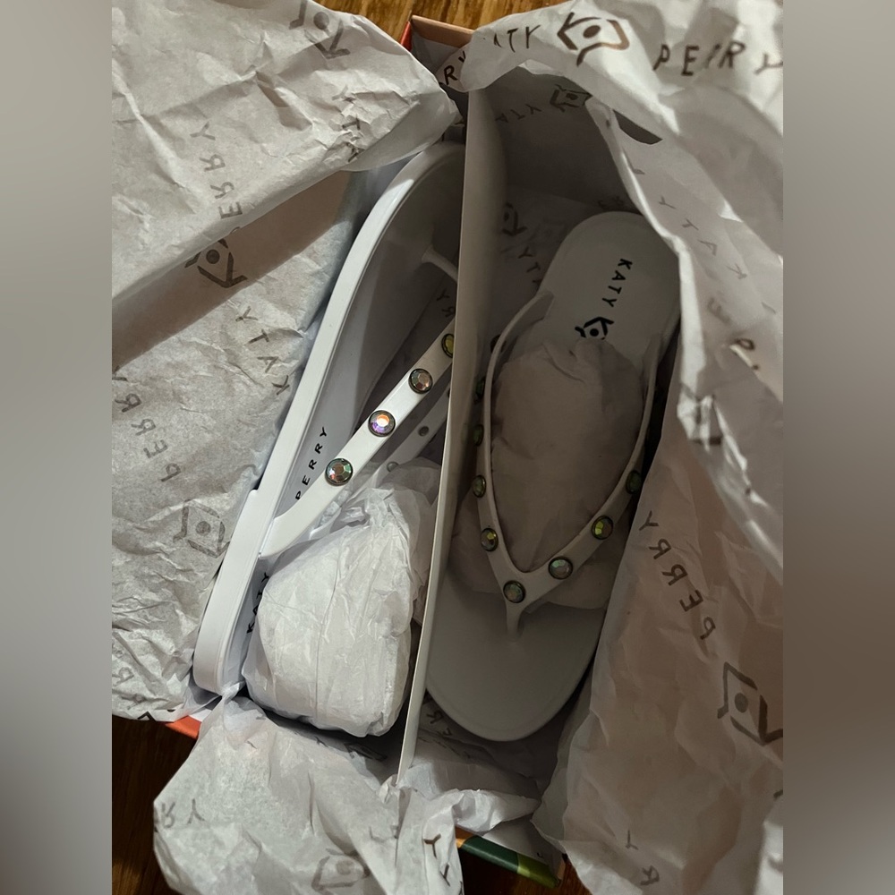 Katy Perry The Geli Gem White Sandals with Iridescent Gem Details